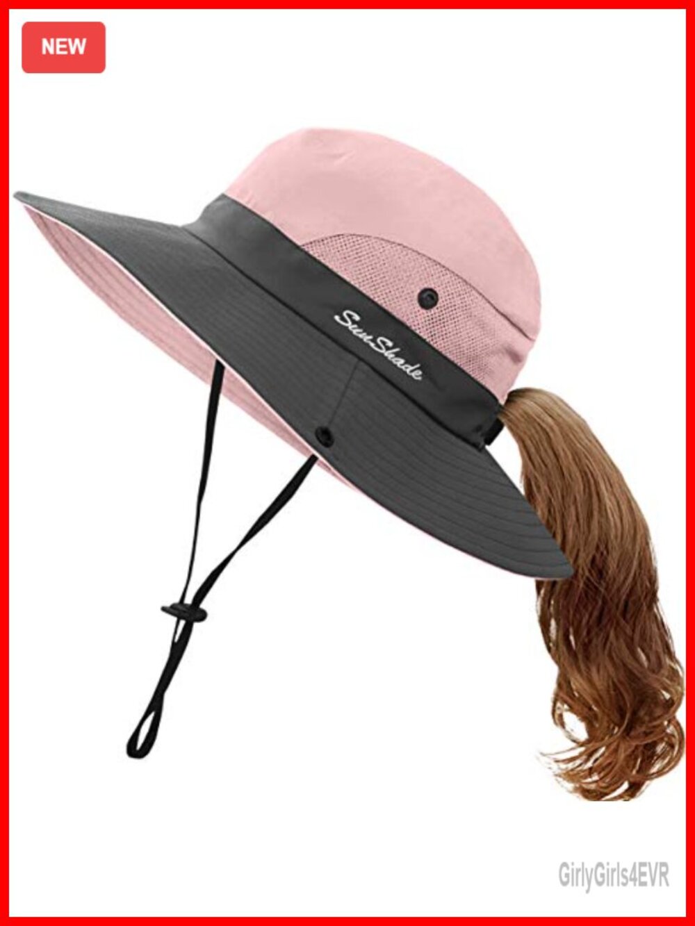 Kids UV Sun Hat with Ponytail Hole UPF 50 Bucket Cap